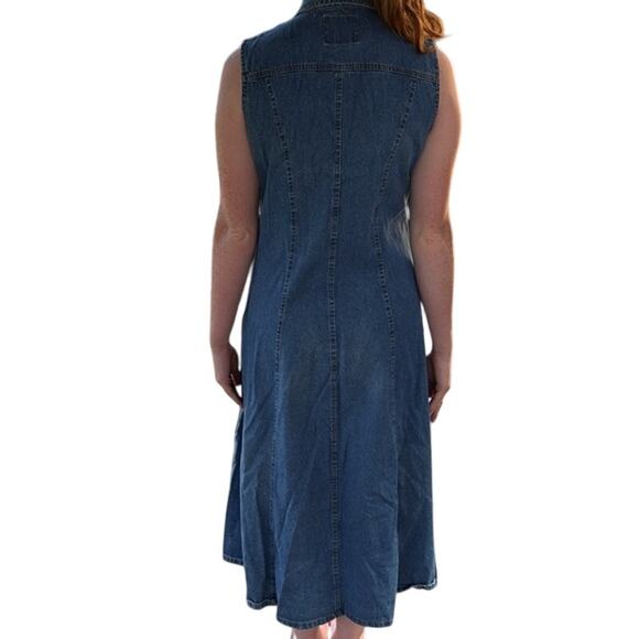 Vintage Y2K Women's No Excuses Denim Sleeveless Maxi Button Up Blue Dress Size M - Picture 5 of 8